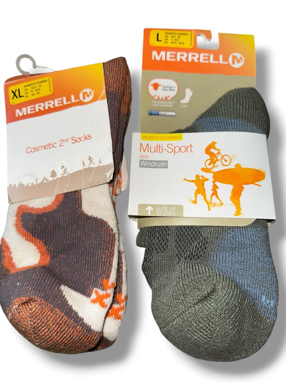Merrell Women Multi-Sport Socks - Gray and Brown Combo SZ L & XL SPORTY NET